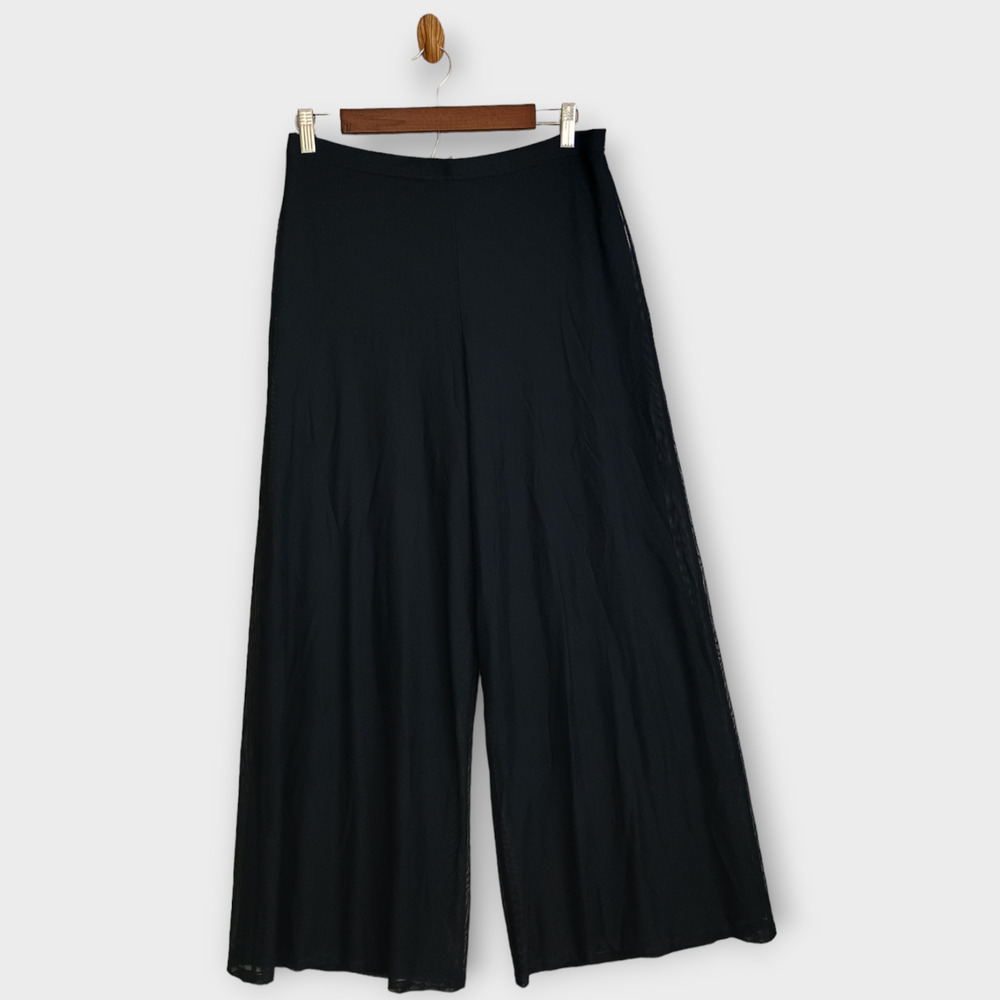 Tadashi Pants Women's Medium Black Wide Leg Sheer Mesh Overlay Palazzo Pull Ons